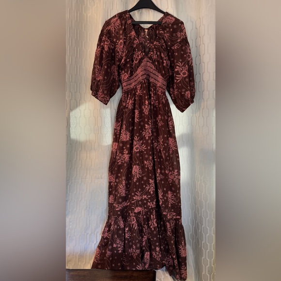 Free People Dresses & Skirts - Free People Floral Pink and Burgandy Maxi Dress- Size S
